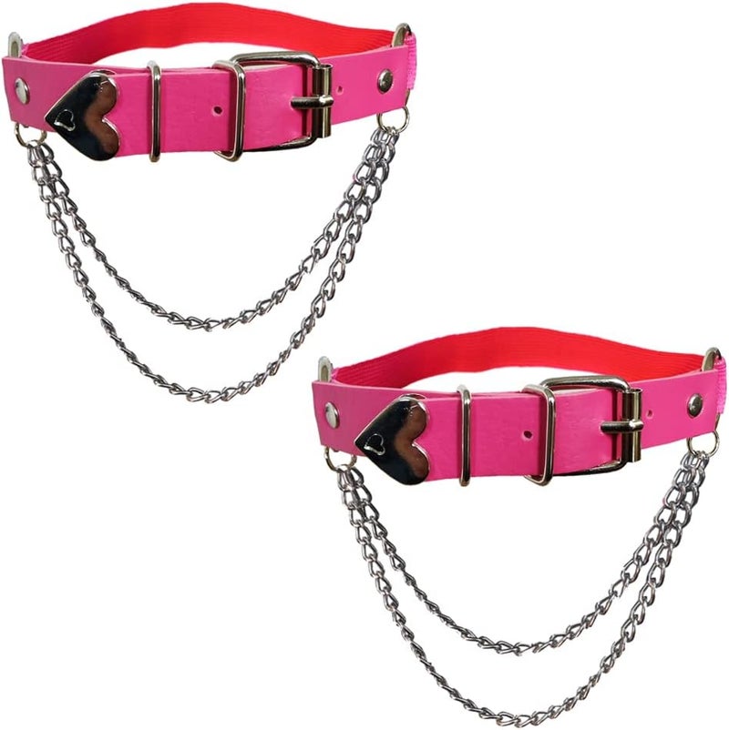 Lockban Adjustable Heart-Shaped Thigh Garter 2 Pieces Punk Leather Garter Belts Leg Garter with Chains Body Accessories - Image 1